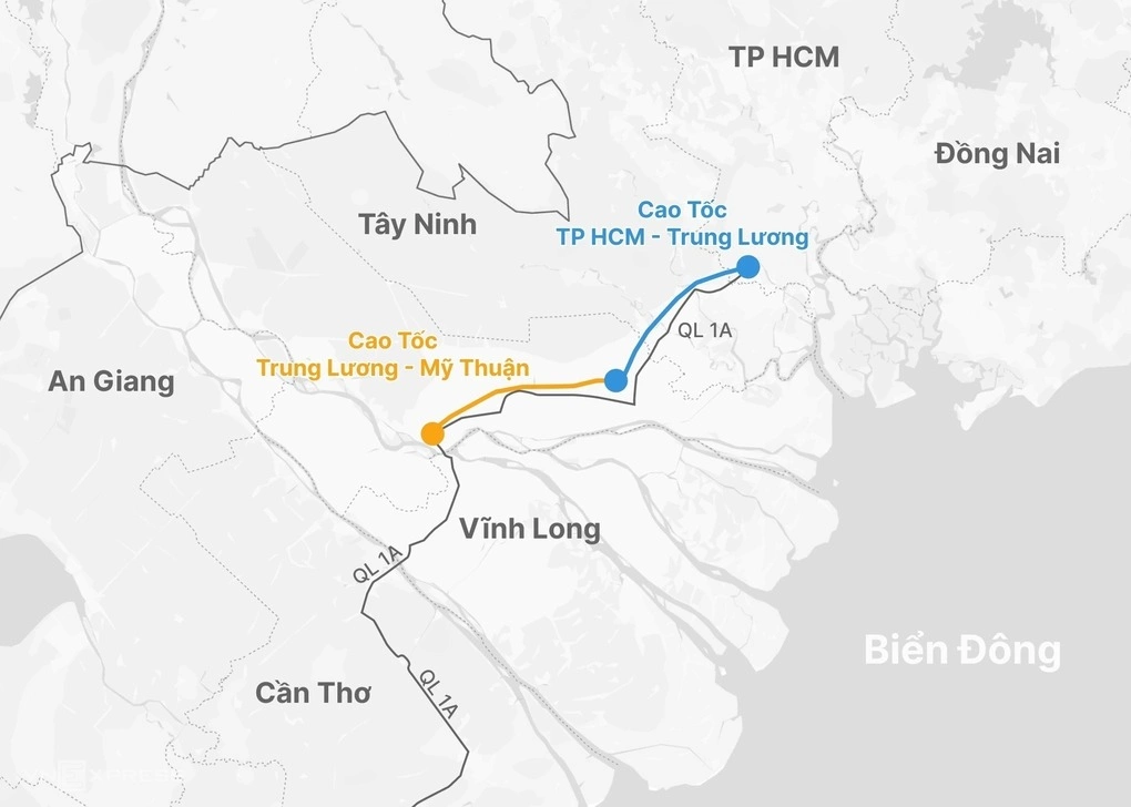 胡志明市-中良-美顺高速公路路线图