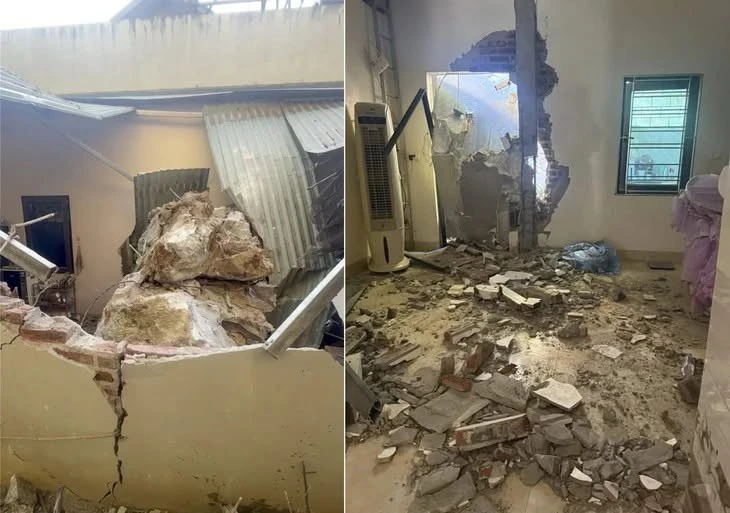 山罗连发两次地震 落石砸坏民房后厨 · 报道配图