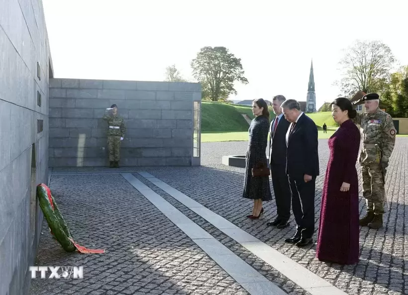 苏林与丹麦国王在哥本哈根英雄纪念碑献花 · 报道配图