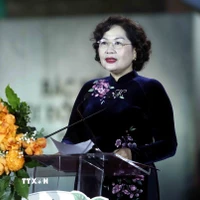 党中央委员、国会副主席阮氏红发言。