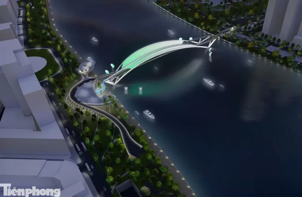 胡志明市步行桥钢拱经124公里水路拖运,预计10月21日合龙 · 报道配图