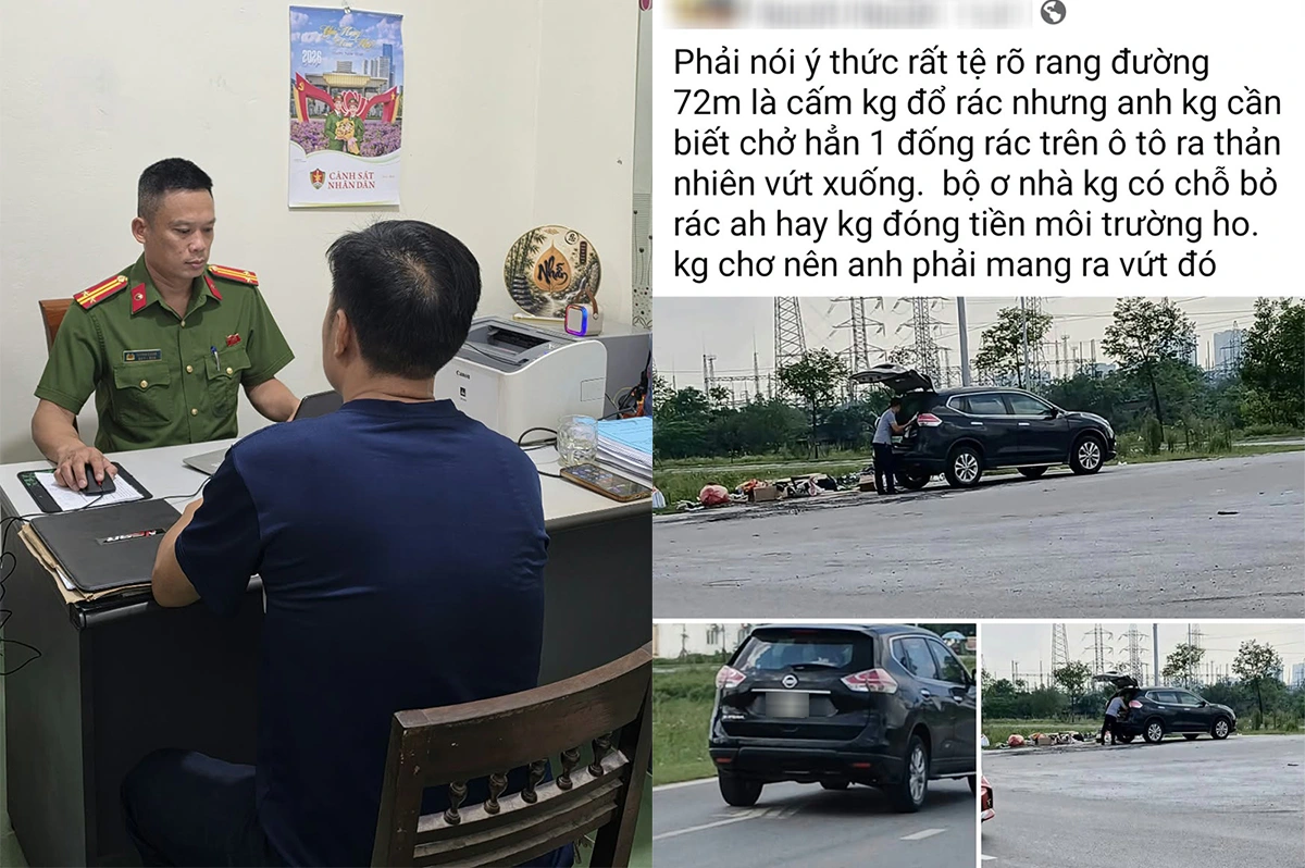 乂安省永興坊警方追查在禁倒路段亂倒垃圾的司機 · 報道配圖