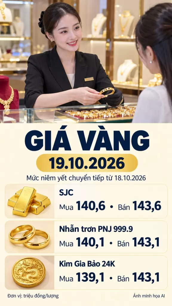 越南金價10月19日開盤持平,SJC買入賣出價差最高達500萬盾 · 報道配圖