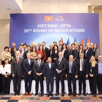 代表們參加越南與歐洲自由貿易聯盟自貿協定的一場談判