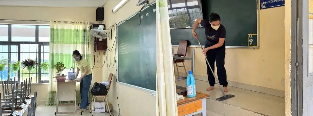 二征夫人初中学校进行清洁消毒