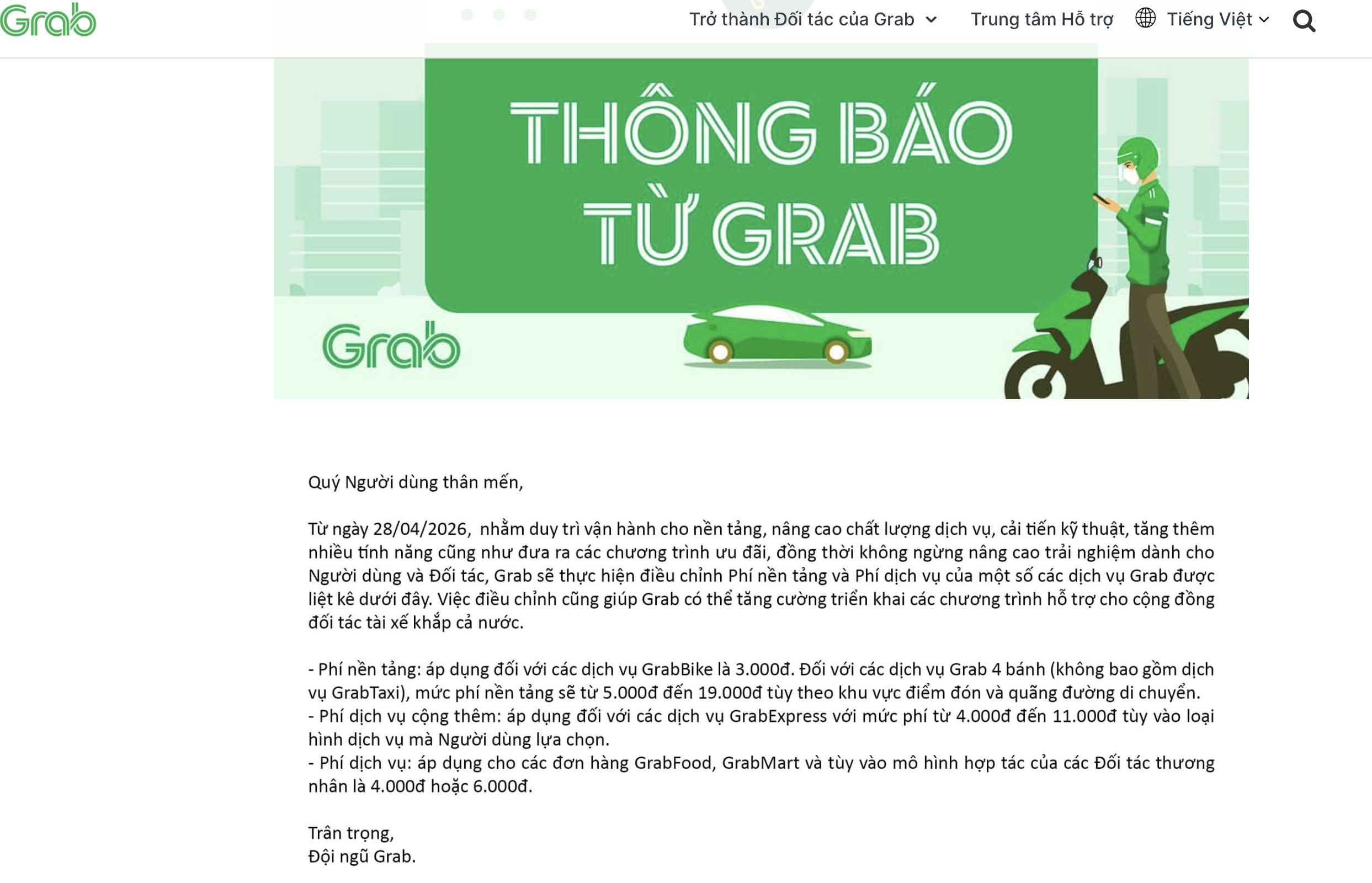Grab從4月28日起調整附加費,包括哪些服務?