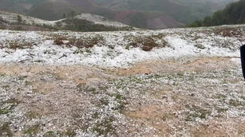 冰雹覆蓋奠邊府山丘